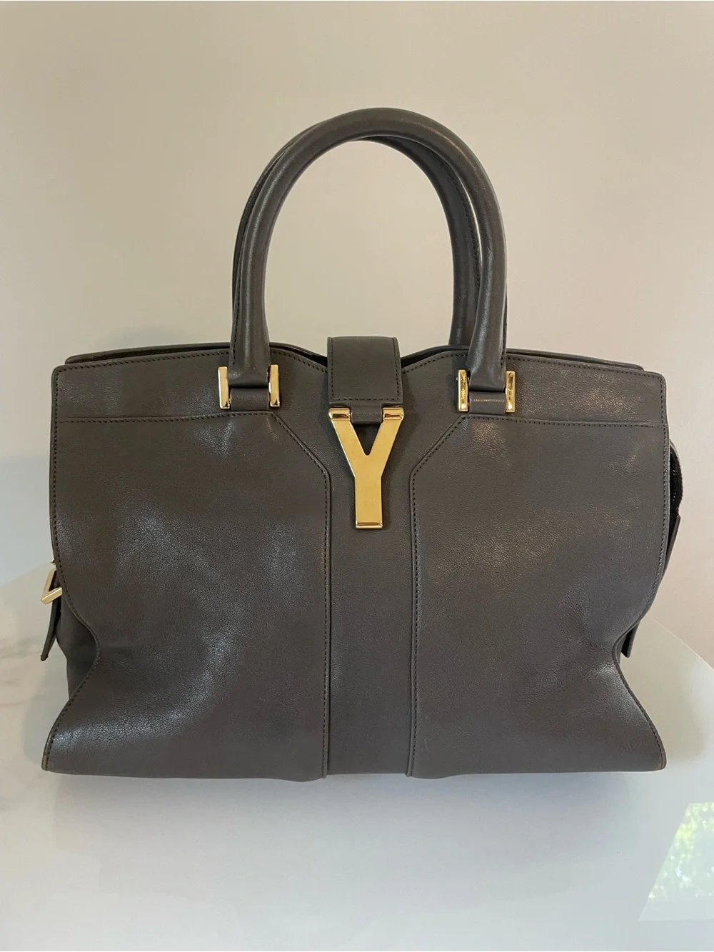 Yves Saint Laurent Grey Calfskin Leather Small Cabas